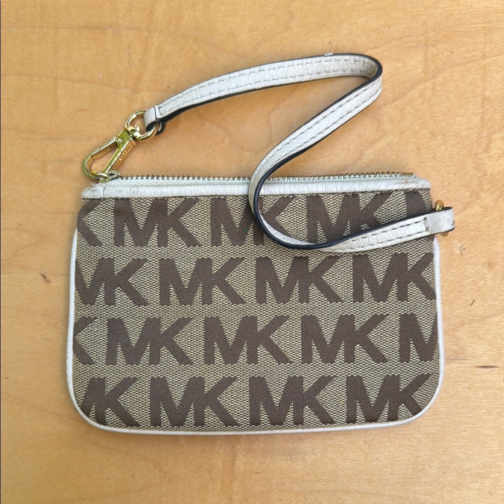 Michael Kors Tan and Cream Logo Wristlet